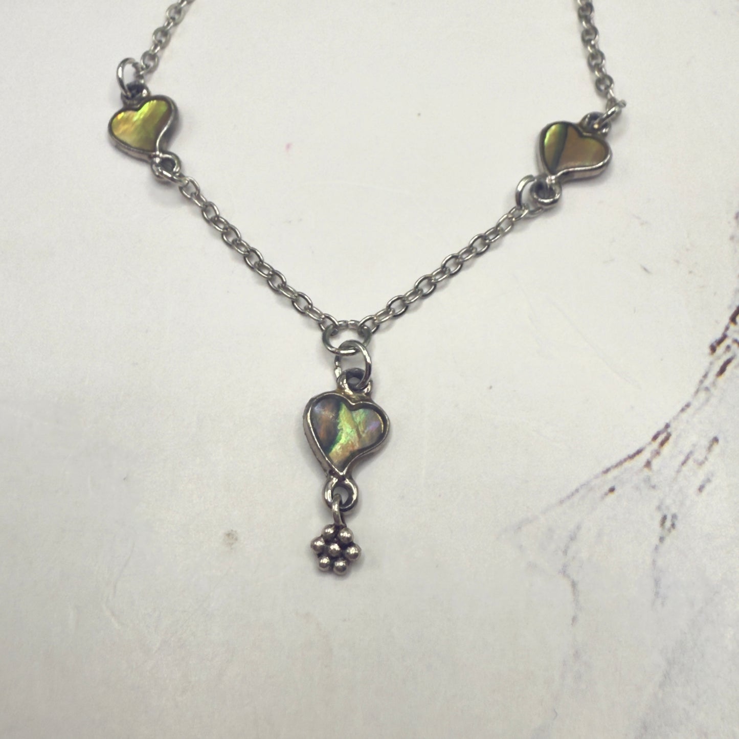 Green Multi Tone Abalone Heart Charm Y-Style Doll Necklace • 18 Inch Fashion Doll Jewelry