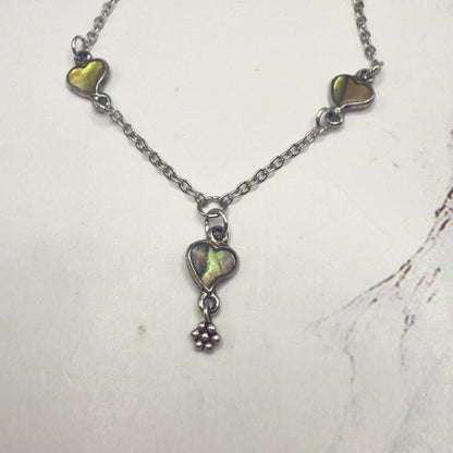 Green Multi Tone Abalone Heart Charm Y-Style Doll Necklace • 18 Inch Fashion Doll Jewelry