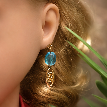 Turquoise Blue Glass Gold  Dangle Doll Earrings for 18 Inch Fashion Doll • Doll Jewelry