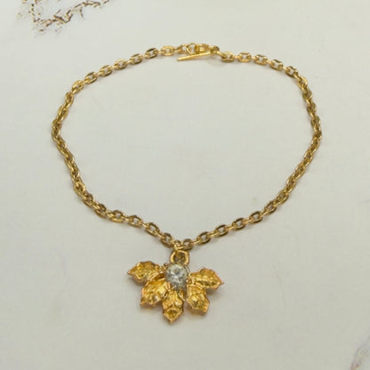 Textured Leaf Clear Rhinestone Gold Pendant Doll Necklace • 18 Inch Fashion Doll Jewelry