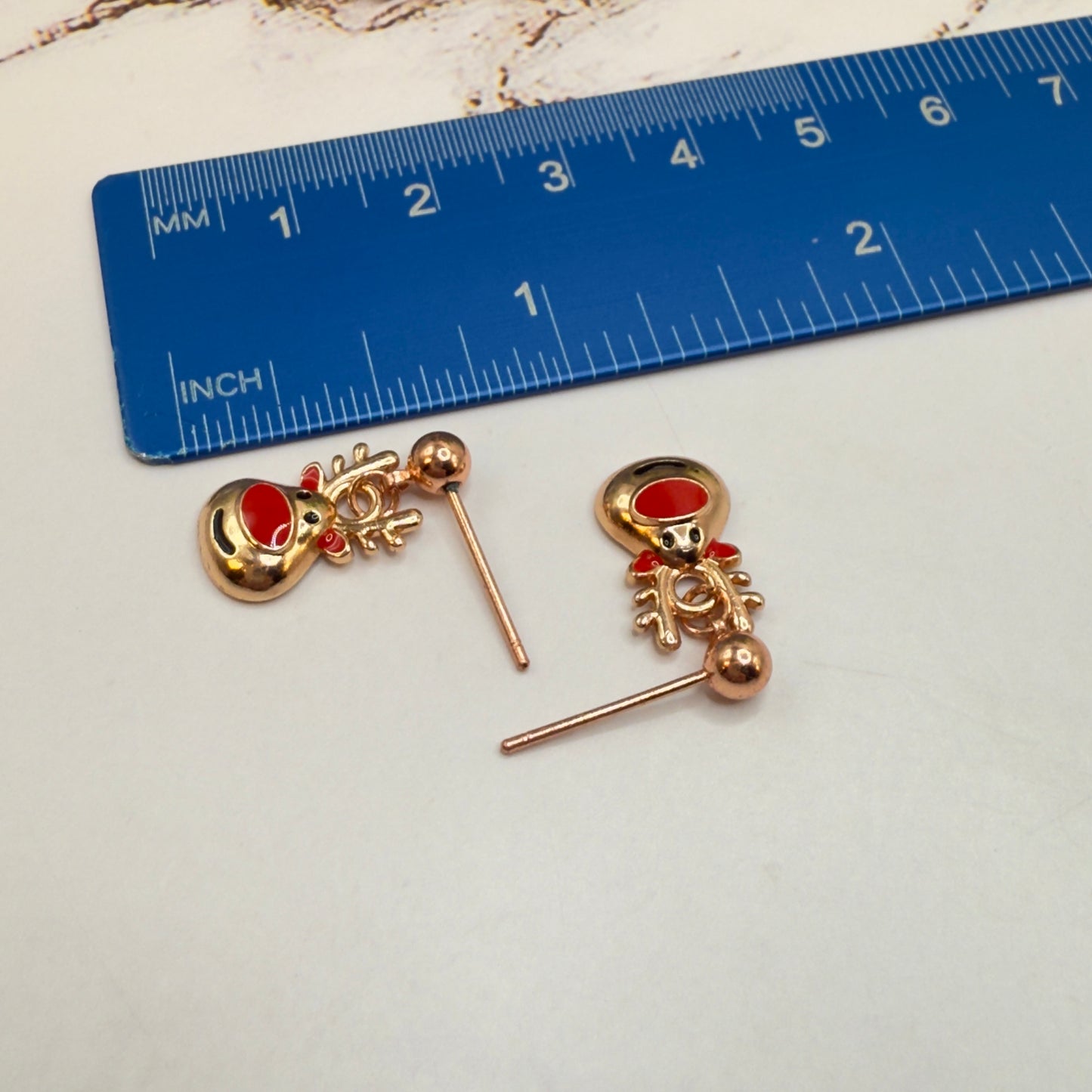 Copper Rose Gold Tone Rudolph Red Nose Reindeer Christmas Dangle Doll Earrings • 18 Inch Fashion Doll Jewelry