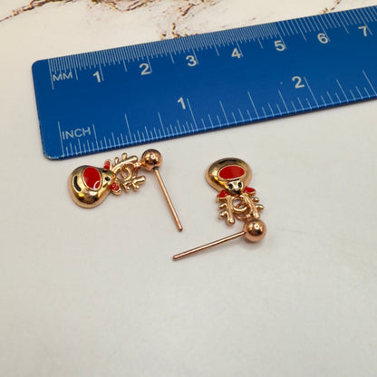Copper Rose Gold Tone Rudolph Red Nose Reindeer Christmas Dangle Doll Earrings • 18 Inch Fashion Doll Jewelry