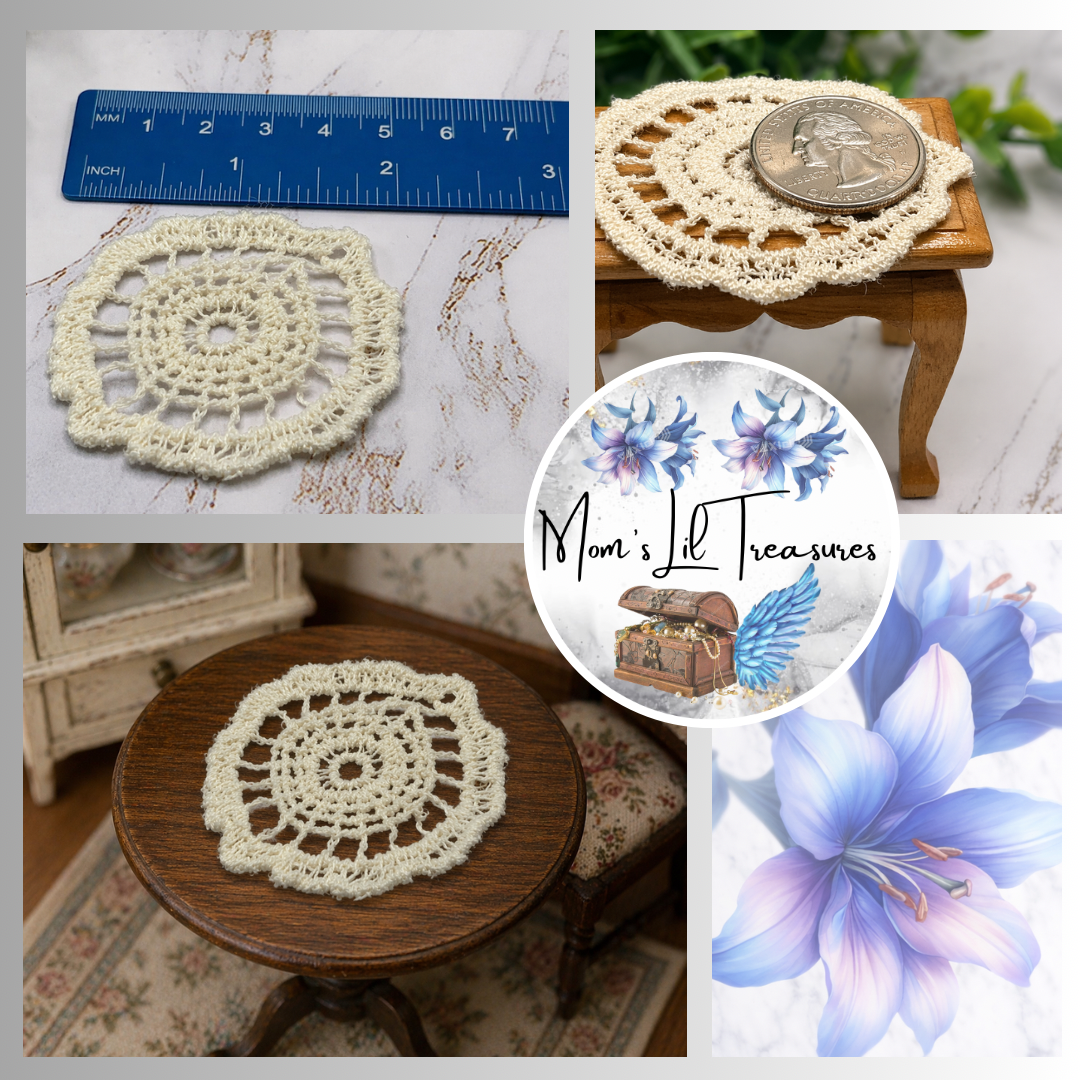 Set of 2 Off White Cream Crochet Fabric Doilies Doily • Dollhouse Miniatures