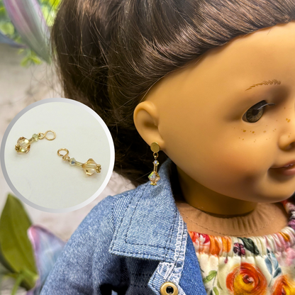 Glass Crystal Light Pink Peach & Clear Doll Earrings DANGLE ONLY • 18 Inch Fashion Doll Jewelry
