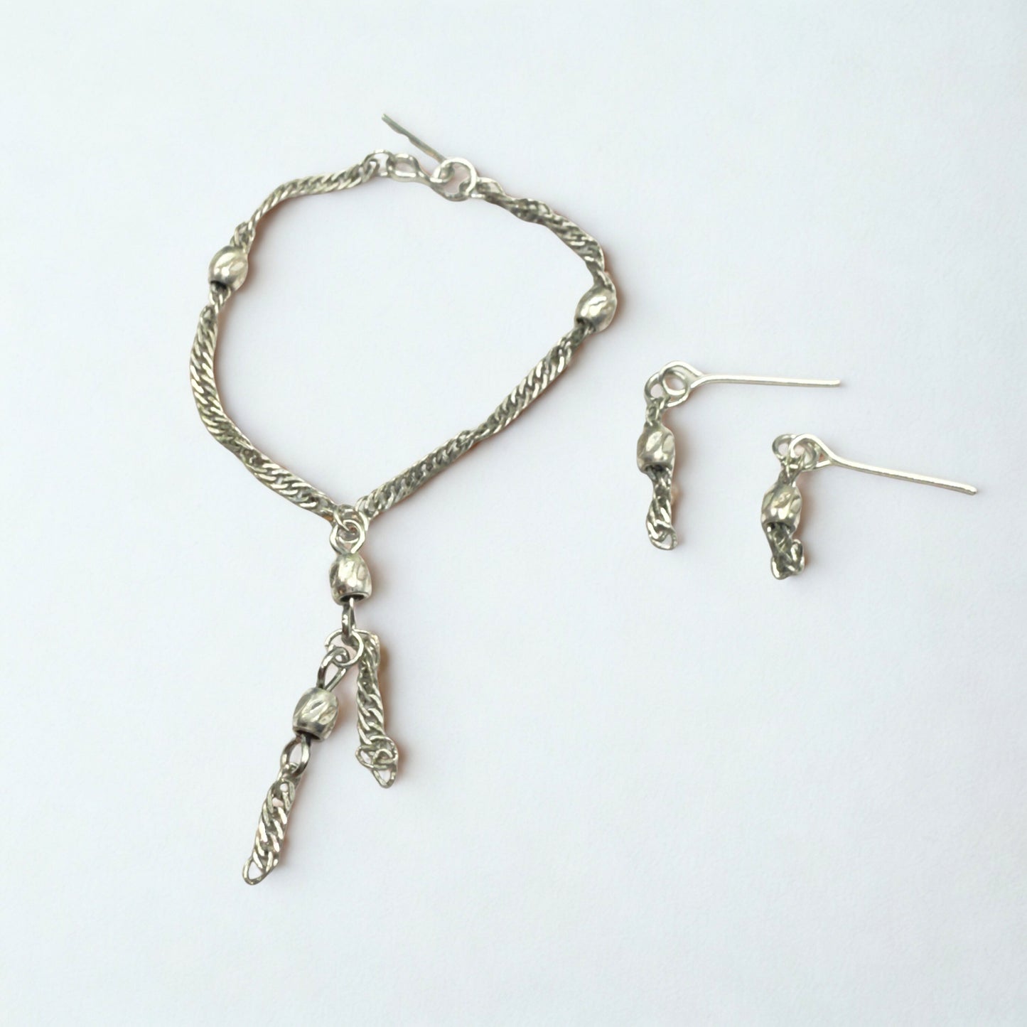 Silver Chain Beaded Tassel Style Doll Necklace & Earring • 16 Inch Fashion Doll Jewelry