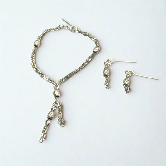 Silver Chain Beaded Tassel Style Doll Necklace & Earring • 16 Inch Fashion Doll Jewelry