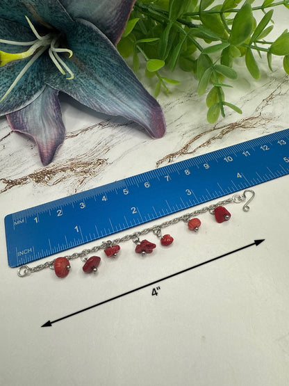 Red Stone Dangles Silver Chain Doll Necklace • 16 Inch Fashion Doll Jewelry