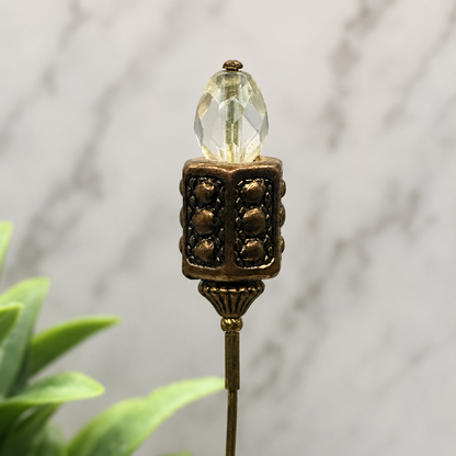 Clear Crystal - Bronze Brass Ornate -  6” Pin • Hatpin - Stick Pin