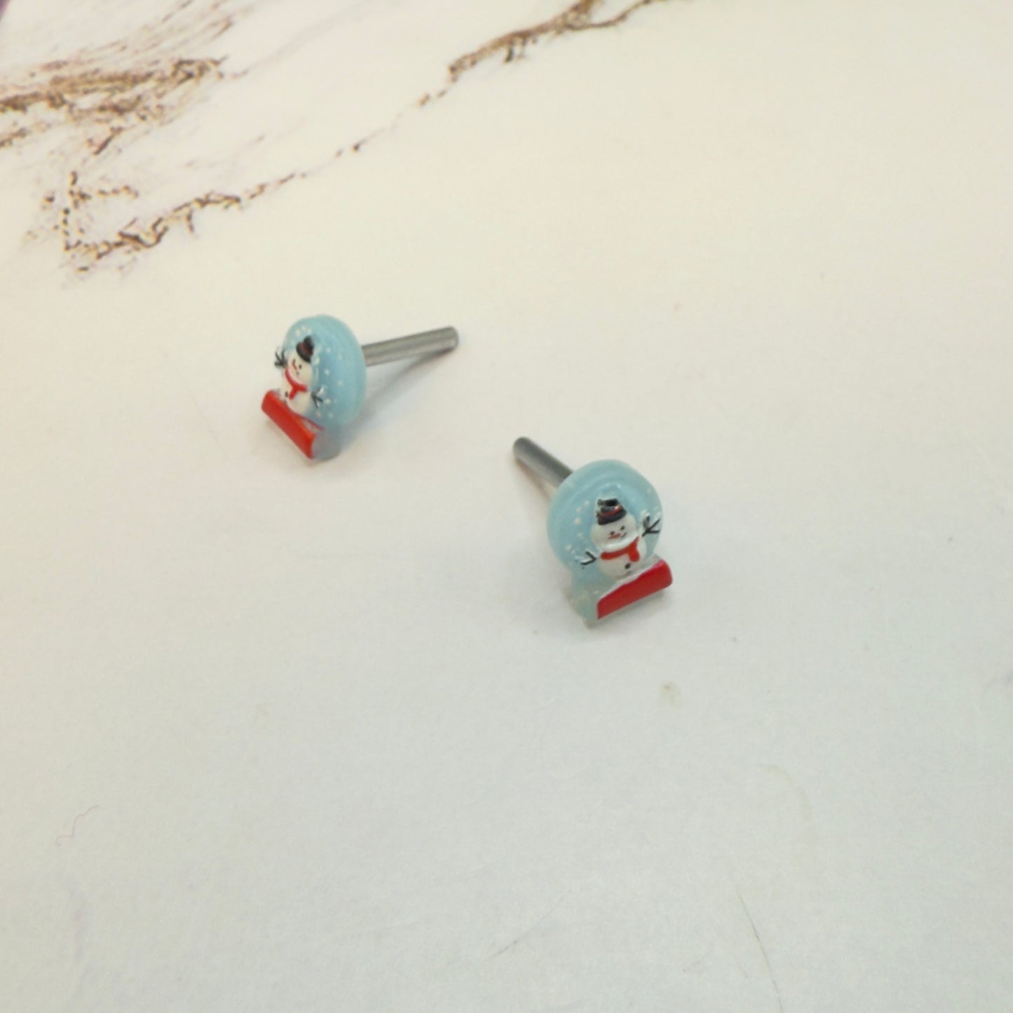 Light Blue Snow Globe Snowman Christmas  Post Doll Earrings • 2mm Post for 18 Inch Fashion Doll