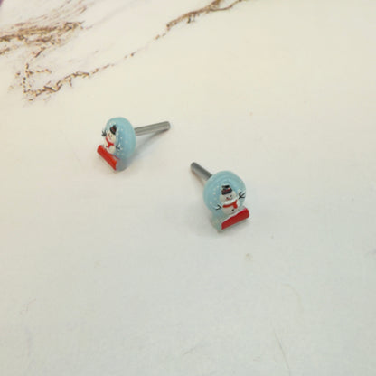 Light Blue Snow Globe Snowman Christmas  Post Doll Earrings • 2mm Post for 18 Inch Fashion Doll
