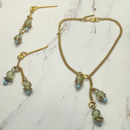 Green Blue Dangle Tassel Style Doll Necklace & Earrings Set • 16 Inch Fashion Doll Jewelry •
