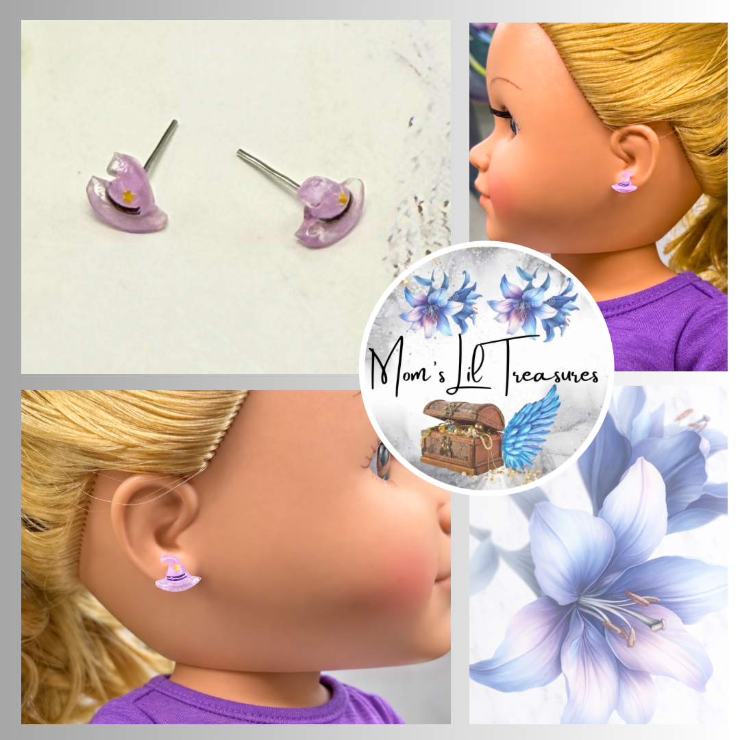 Purple Witches Hat Halloween Post Doll Earrings | for 18 Inch Fashion Dolls