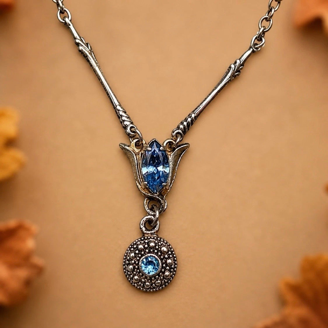 Light Blue Rhinestone Y-Drop Silver Doll Necklace • 18 Inch Doll  Jewelry