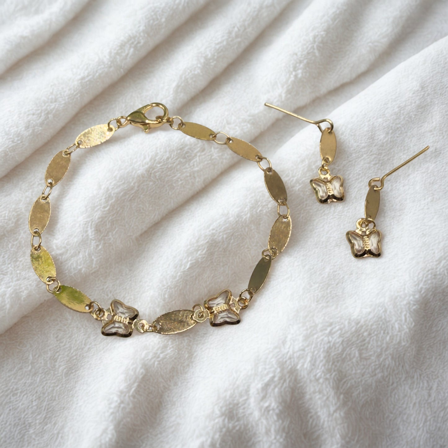 Gold Oval Link Clear Acrylic Crystal Butterfly Charm Doll Necklace & Earrings • 18 Inch Fashion Doll Jewelry