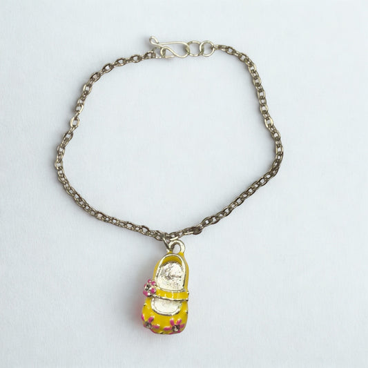 Yellow Marie Jane Shoe Charm w/ Pink Flowers Doll Necklace • 18 Inch Fashion Doll Jewelry