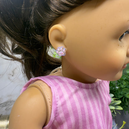 Light Pink Purple Paw Print Post Doll Earrings • 2mm Post 18 Inch Fashion Doll