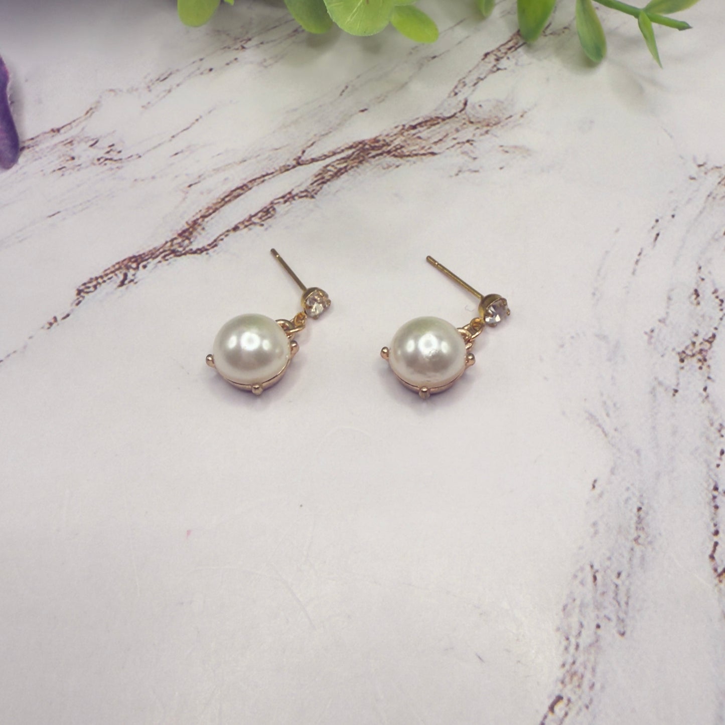Round Pearl Dangle Clear Rhinestone Post Doll Earrings  • 18 Inch Fashion Doll Jewelry