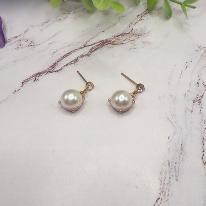 Round Pearl Dangle Clear Rhinestone Post Doll Earrings  • 18 Inch Fashion Doll Jewelry