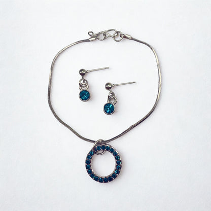 Turquoise Rhinestone Round Pendant Doll Necklace & Earrings Set • 18 Inch Fashion Doll Jewelry