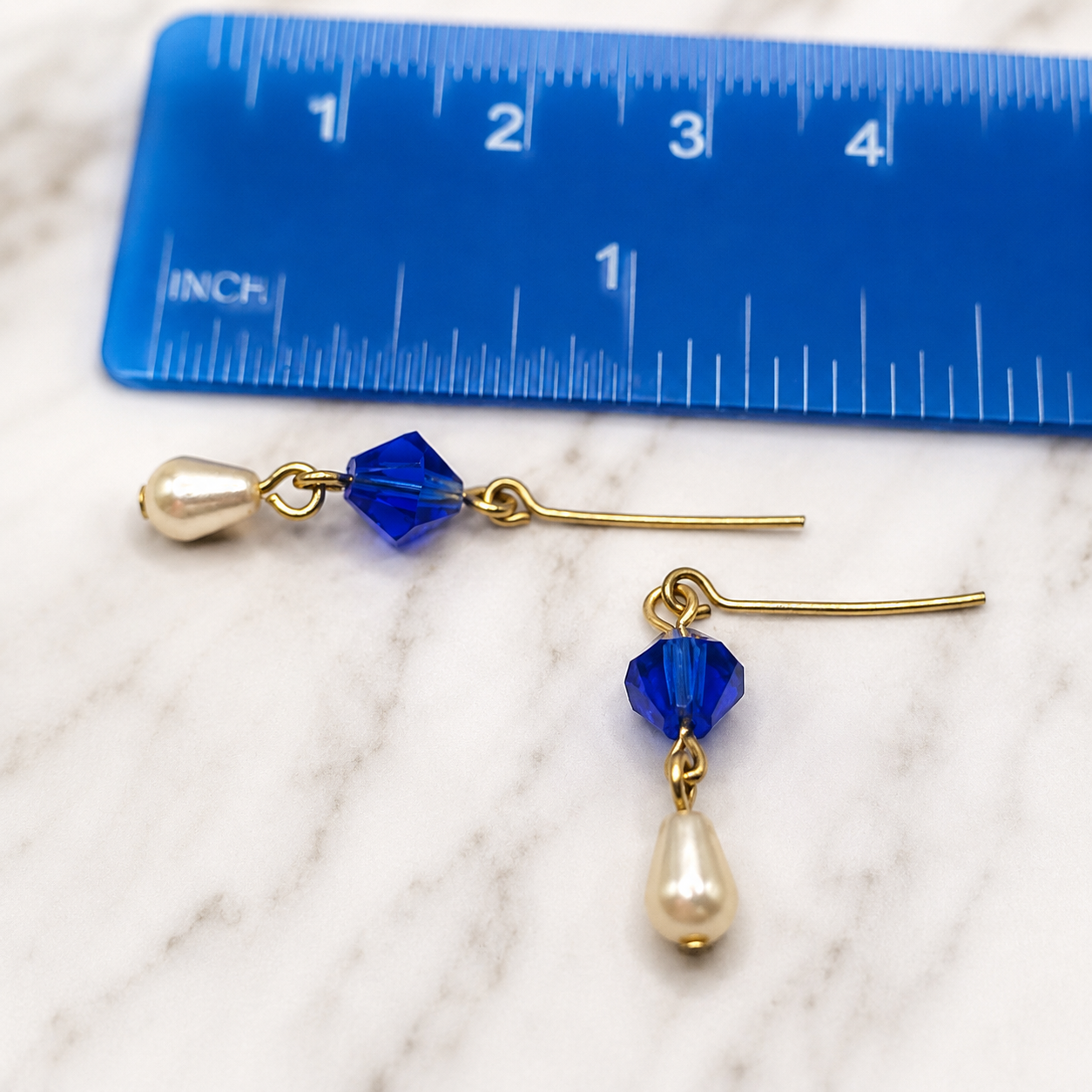 Blue Glass Crystal & Pearl Dangle Doll Earrings • 18 Inch Fashion Doll Jewelry