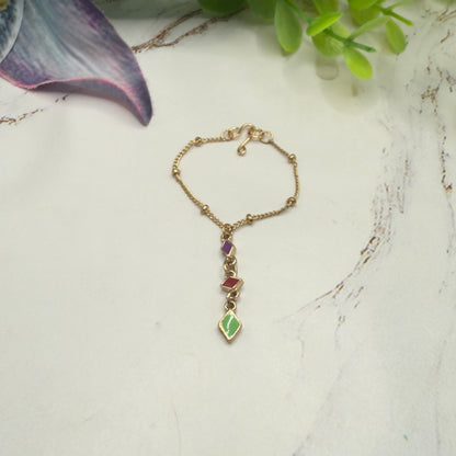 Multi Color Diamond Charm Y-Drop Gold Doll Necklace • 16 Inch Doll Jewelry