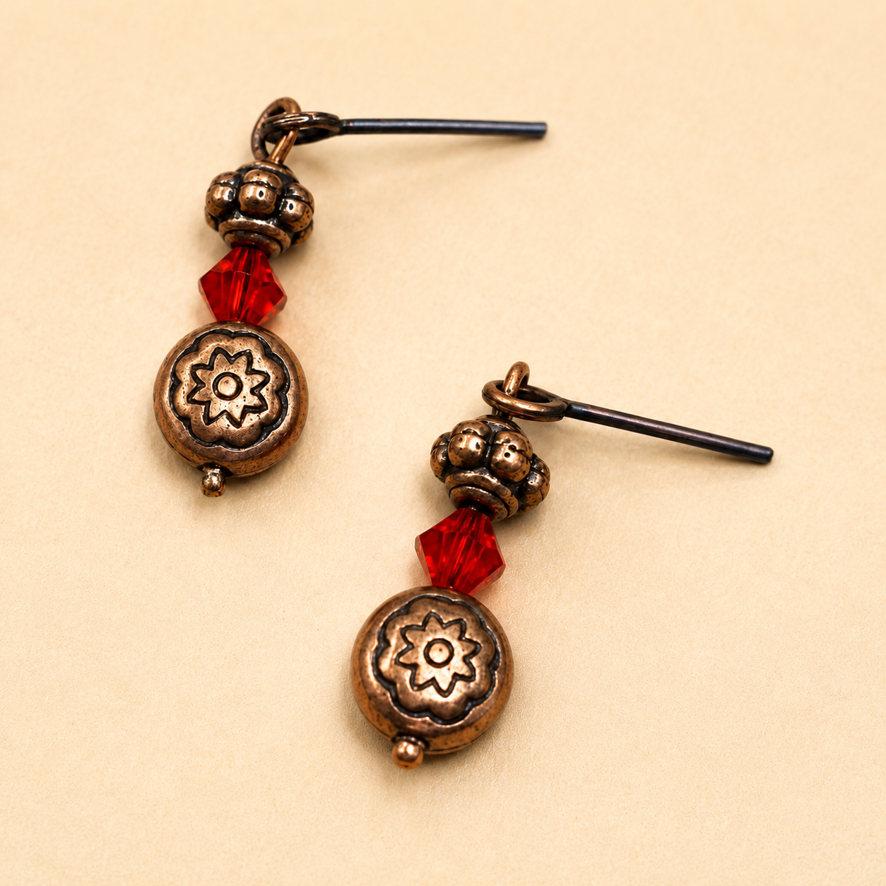 Red Glass Round Copper Dangle Doll Earrings • 16 Inch Fashion Doll Jewelry