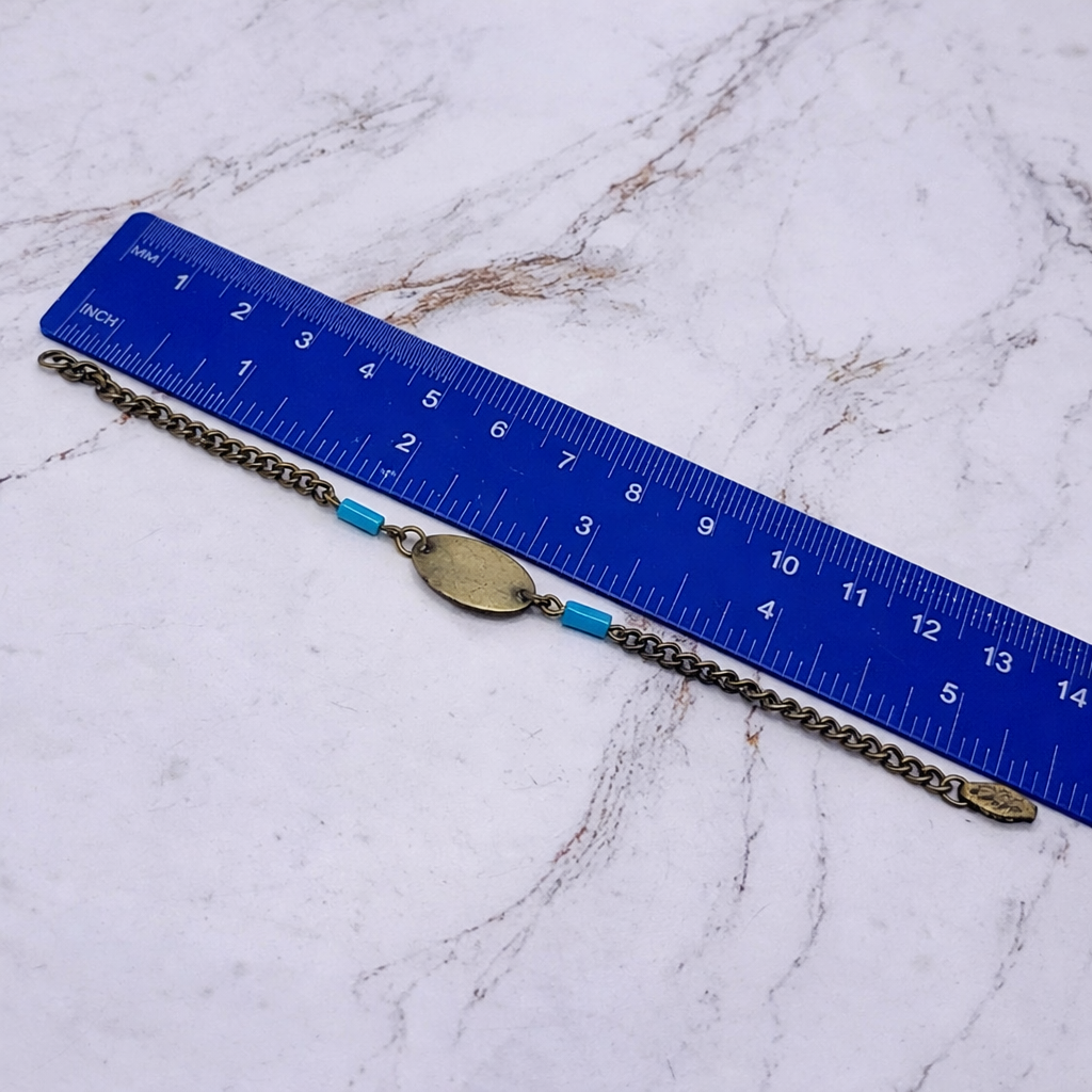 Turquoise Blue Brass Gold Oval Pendant Necklace for 14 inch Wellie Wisher Doll
