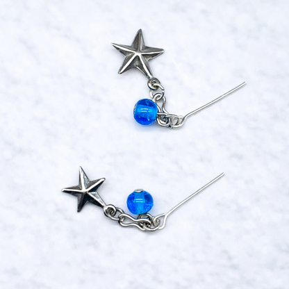 Blue Glass Silver Star Dangle Doll Earrings • 18 Inch Fashion Doll Jewelry