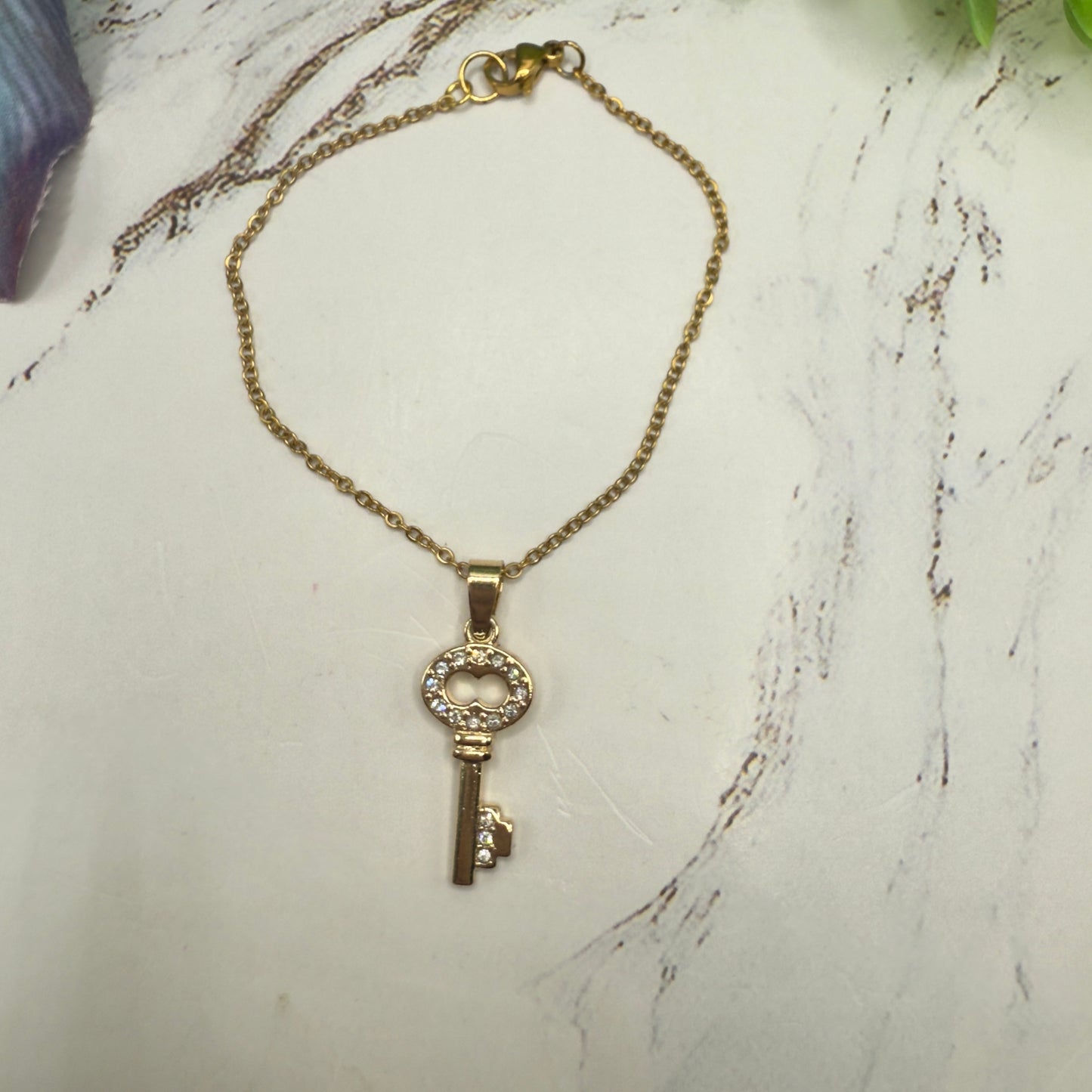 Gold Key Rhinestone Accent Pendant Doll Necklace • 18 Inch Fashion Doll Jewelry