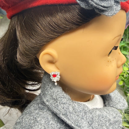 Red Rhinestone Heart Silver Wings Wand Design • 2mm Post for 18 Inch Fashion Doll