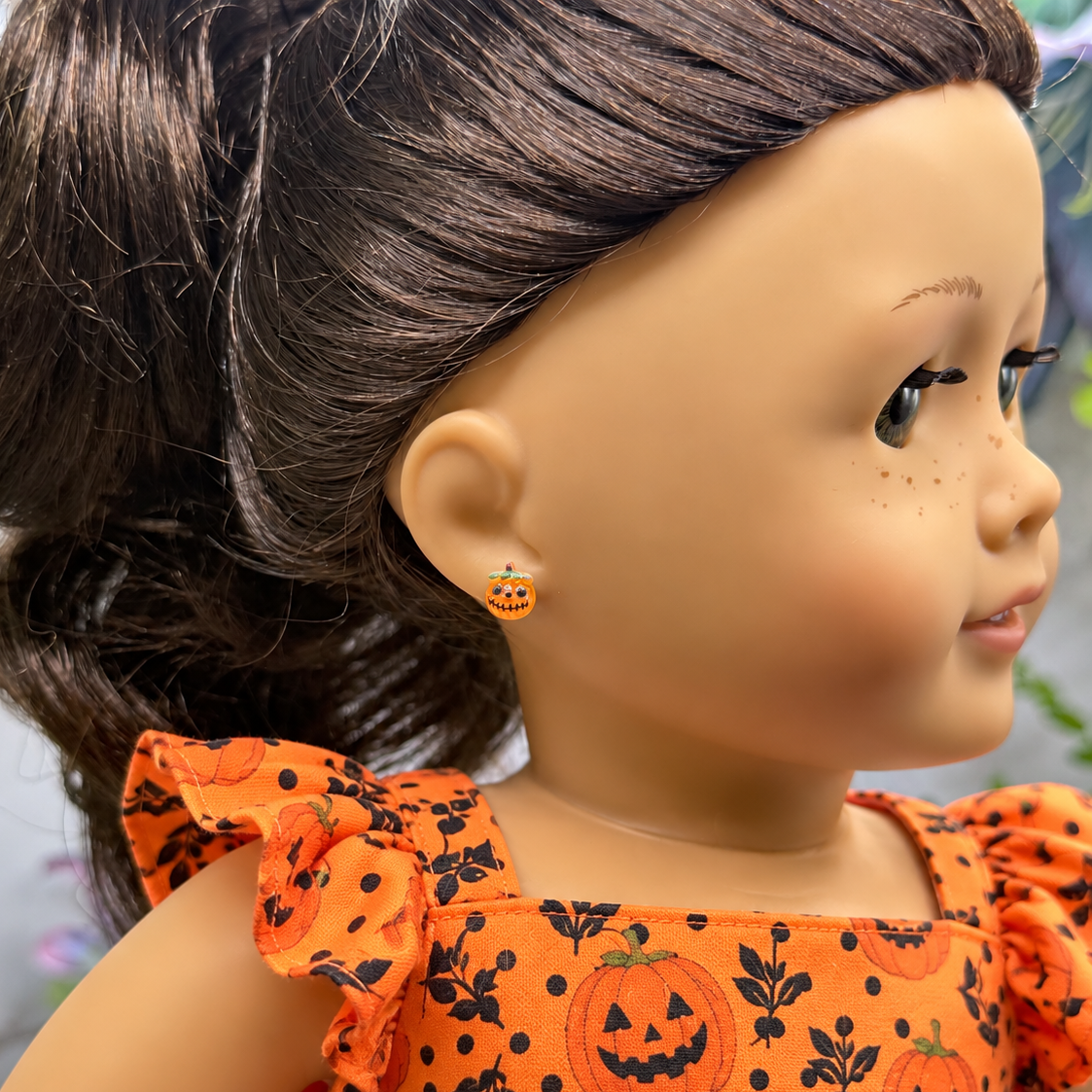 Pumpkin Halloween 2mm Post Doll Earrings | fits 18 Inch Dolls • American Girl