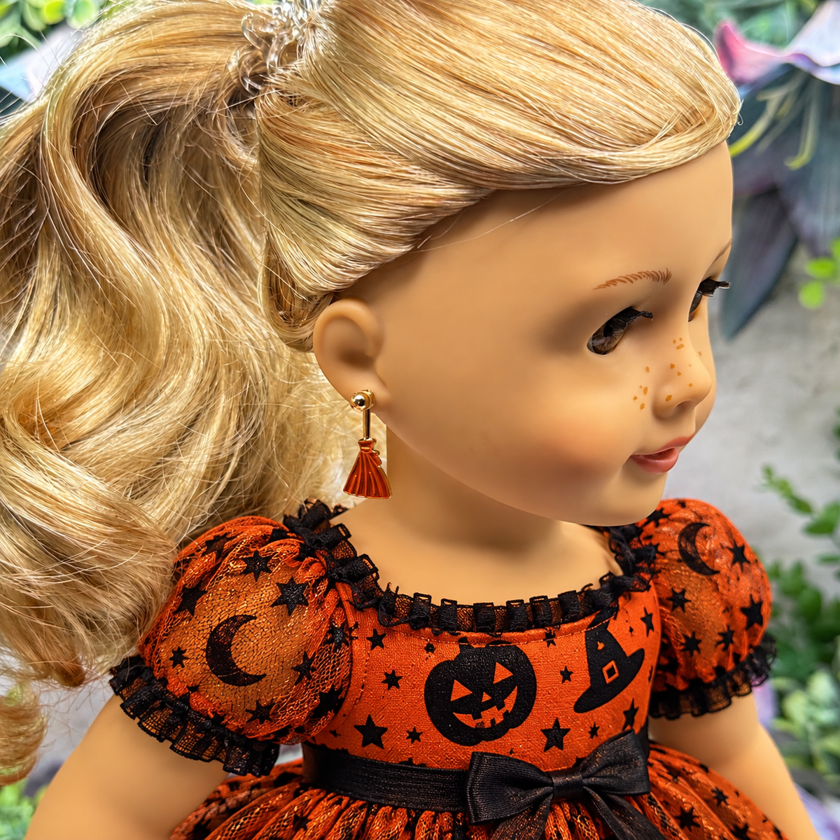 Witches Broom Halloween Dangle 2mm Post Doll Earrings • fits 18 Inch Doll • American Girl