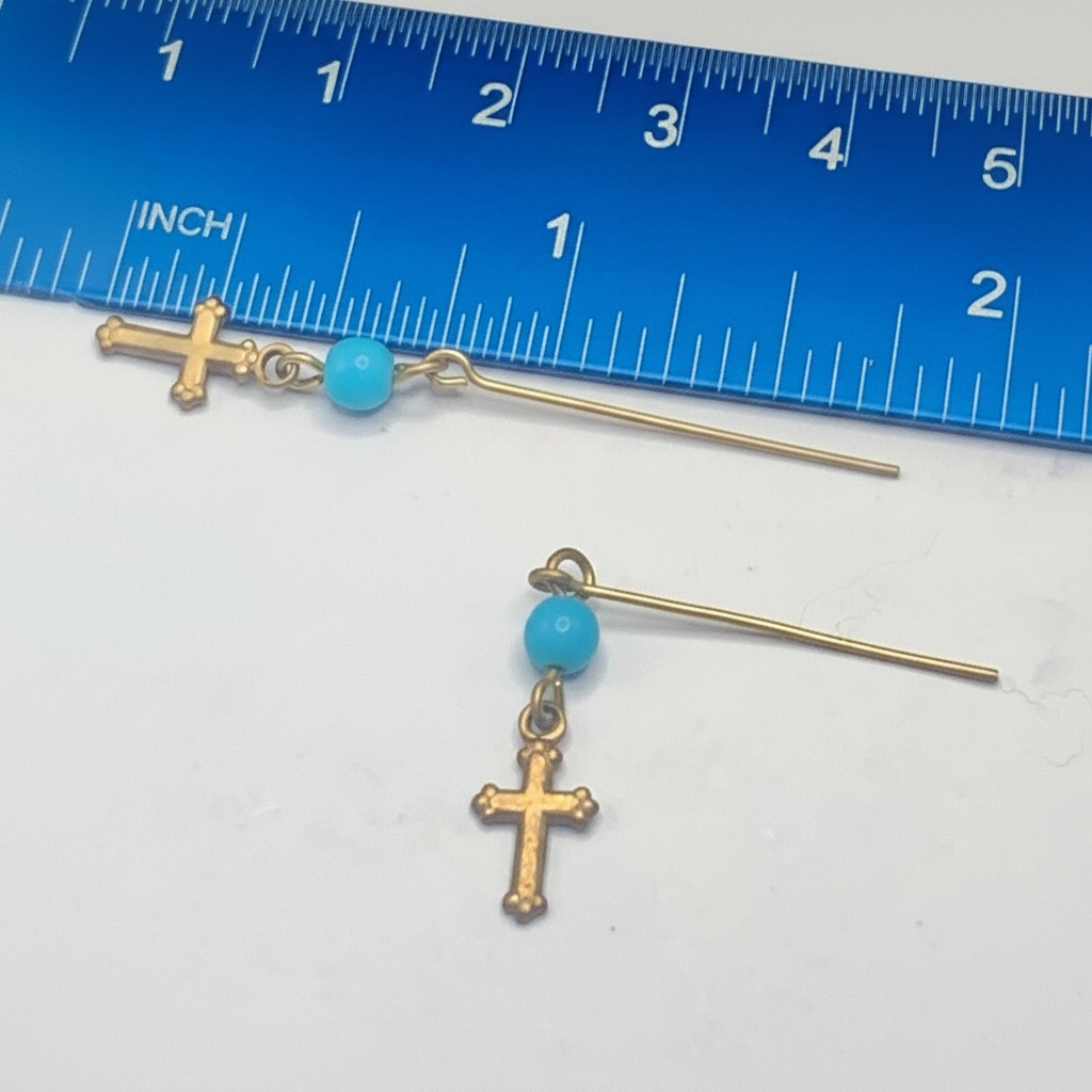 Turquoise Blue Glass Gold Cross Dangle Doll Earrings · 14” Fashion Doll Jewelry