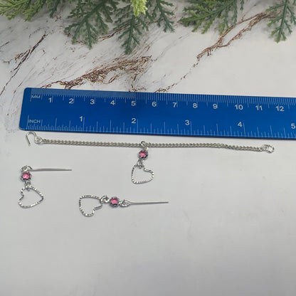 Silver Heart Pink Crystal Silver Doll Necklace Earring Set for 14” Wellie Wisher