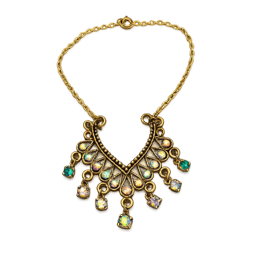 Collar-style Pendant Dangle Aurora Borealis Rhinestone Gold Chain Doll Necklace • 18 Inch Fashion Doll Jewelry