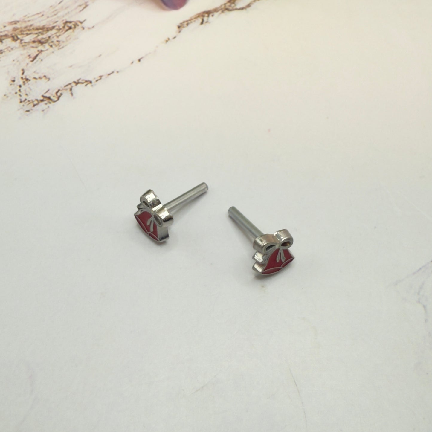 Burgundy Red Silver Christmas Bell Post Doll Earrings • 2mm Post for 18 Inch Fashion Doll