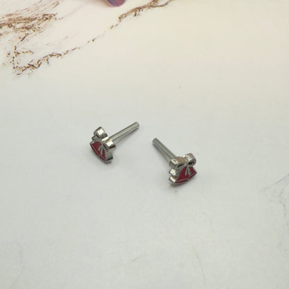 Burgundy Red Silver Christmas Bell Post Doll Earrings • 2mm Post for 18 Inch Fashion Doll