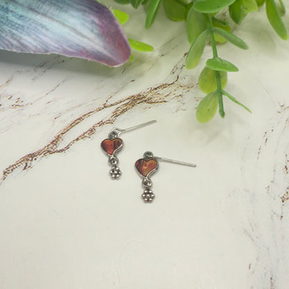 Burgundy Rust Abalone Heart Silver Dangle Doll Earrings • 14 Inch Doll Jewelry