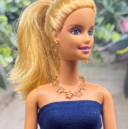 Open Work Gold Star Chain Doll Necklace & Earrings Set for 10-12 Inch 1:6 Fashion Doll