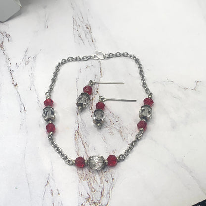 Red Clear Glass Crystal Silver Chain Necklace Earring Set 18-22” Doll Jewelry for 18-22” Doll Jewelry