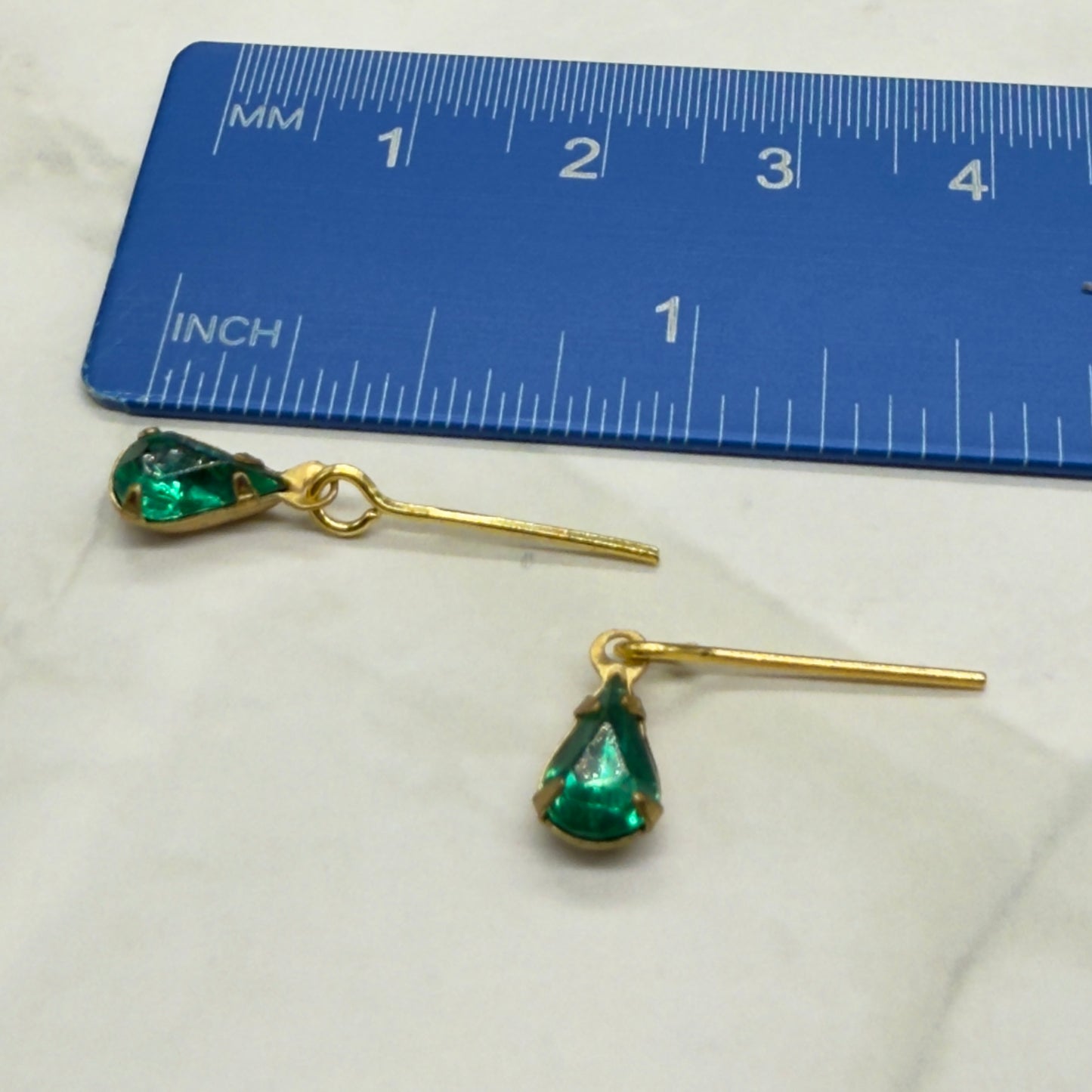 Green Rhinestone Teardrop Gold Doll Necklace Earring Set • 16 Inch Doll Jewelry