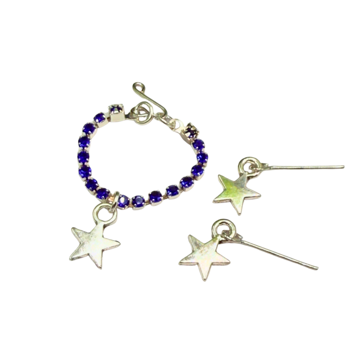 Blue Rhinestone Silver Star Charm Doll Necklace & Earrings for 16 Inch Fashion Doll