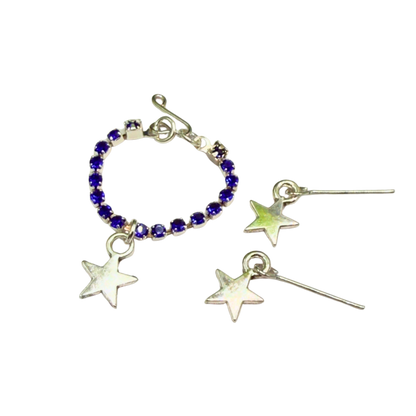 Blue Rhinestone Silver Star Charm Doll Necklace & Earrings for 16 Inch Fashion Doll