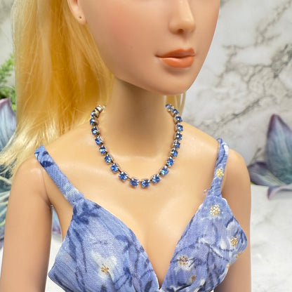 Blue Rhinestone Silver Doll Necklace • 16 Inch Fashion Doll Jewelry