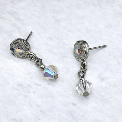 Rhinestone Clear Crystal Silver Tone Dangle Post Doll Earrings for 18 Inch Doll