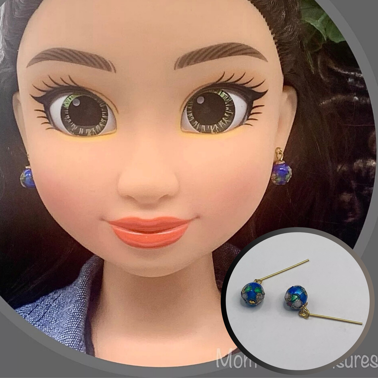 Blue Cloisonné Flower Design Dangle Doll Earrings • 18 Inch Fashion Doll Jewelry