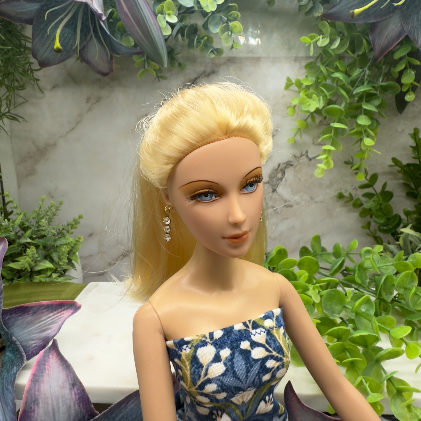 Gold 3 Clear Rhinestone Dangle Doll Earrings • 16 Inch Fashion Doll Jewelry