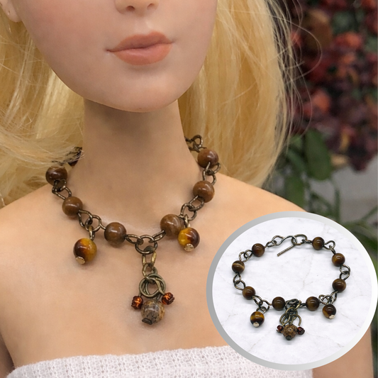 Brown Swirl Glass Beaded Multi Dangle Doll Necklace • 16” Fashion Doll Jewelry
