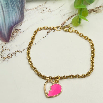 Pink Broken Heart Pendant Gold Chain Doll Necklace • 18 Inch Fashion Doll Jewelry