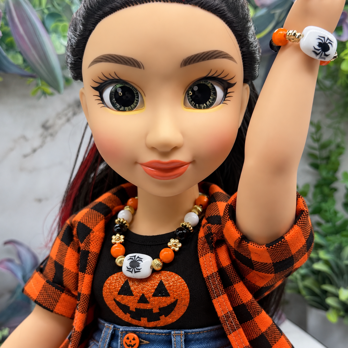 Halloween Spider Necklace and Stretch Bracelet Set | for 18 Inch Fashion Doll
